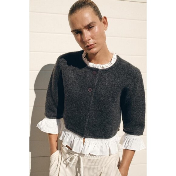 ZARA CONTRAST POPLIN CARDIGAN - Picture 3 of 9